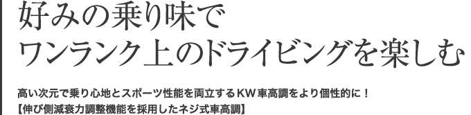 さらなる安定性と快適な乗り心地にために　高い次元での乗り心地とスポーツ性能の両立は、ワンランク上のドライビングを実現します【伸び側減衰力調整機能を採用したネジ式車高調】